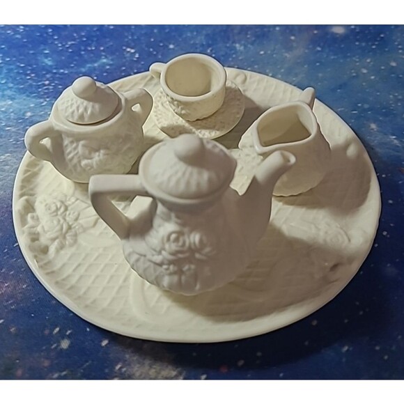 Jade Collection Floral Teaset 6 piece Dainty Bisque White Roses Diamond Pattern - Picture 3 of 6